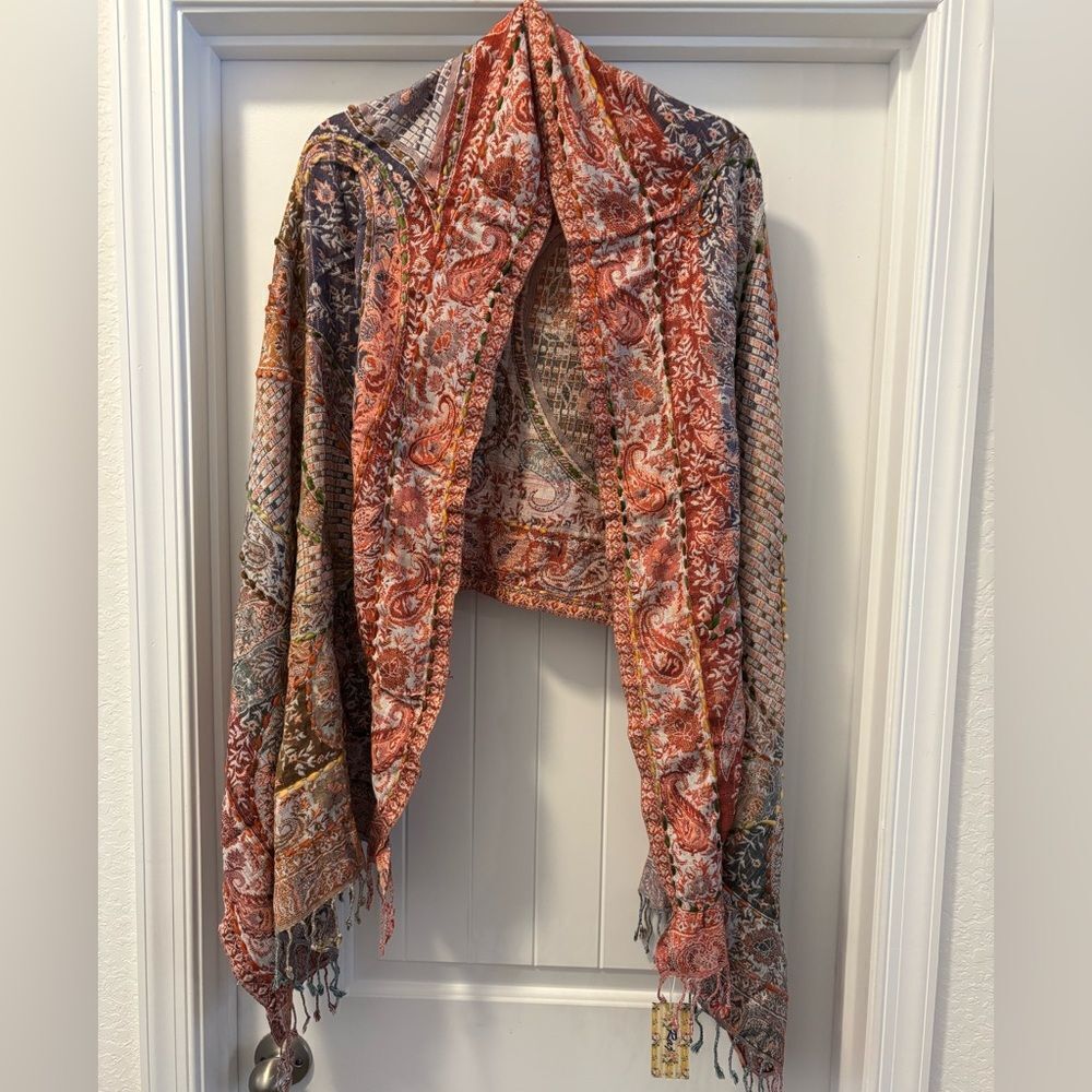 Raj Thick Stitch Embroidered Scarf / Throw Over Wrap NWT